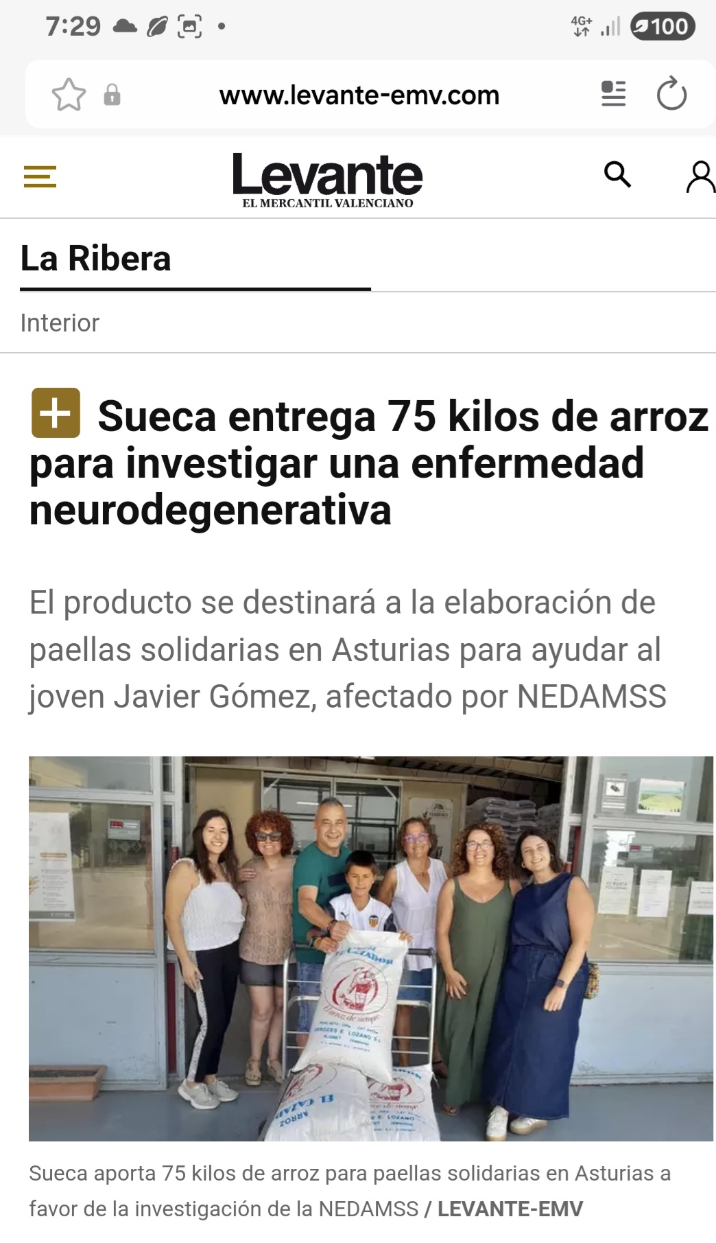 Sueca entrega 75 kilos de arroz para investigar una enfermedad neurodegenerativa