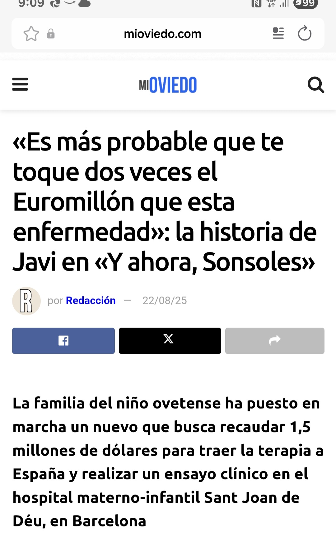 Es más probable que te toque dos veces el Euromillón que esta enfermedad>: la historia de Javi en