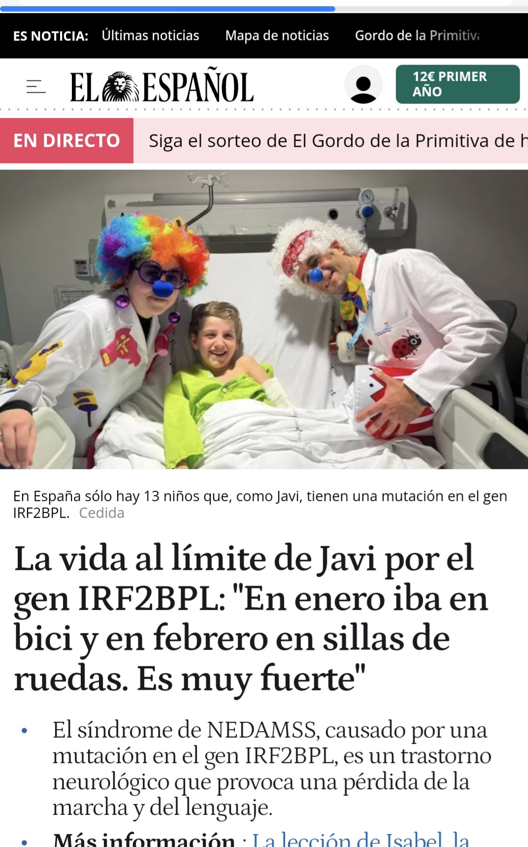 La vida al límite de Javi por el gen IRF2BPL: «En enero iba en bici y en febrero en sillas de ruedas. Es muy fuerte»